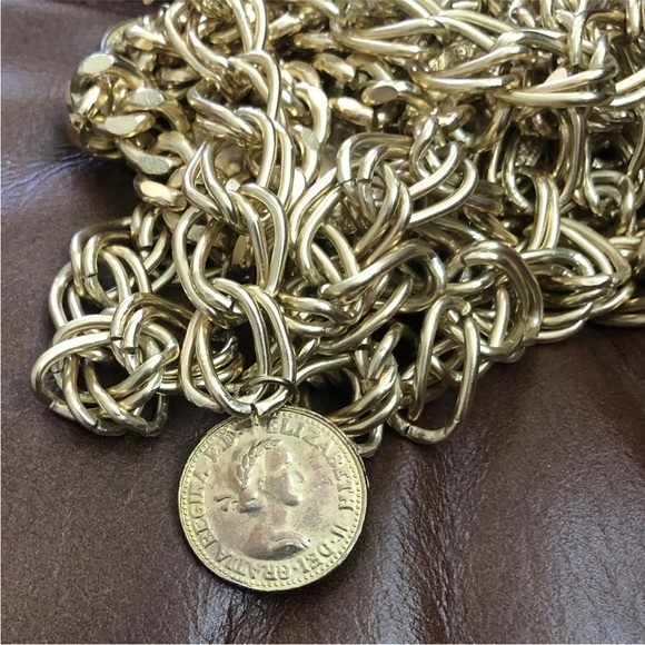 Vtg 1967 Queen Elizabeth Half Penny Coin Gold Tone Belt Golden Hind Galleon main image 9